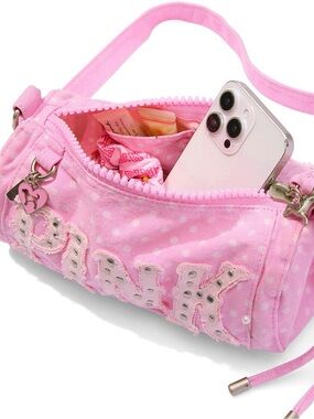 VS PINK CANVAS ROLLED DUFFLE SHOULDER BAG CLASSIC PINK DOT SOLD OUT ONLINE!!